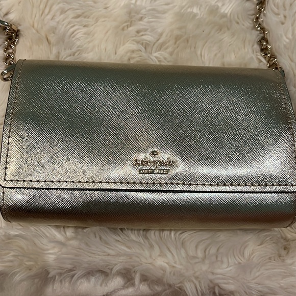 Gold Kate Spade clutch with removable shoulder strap. - Picture 2 of 6